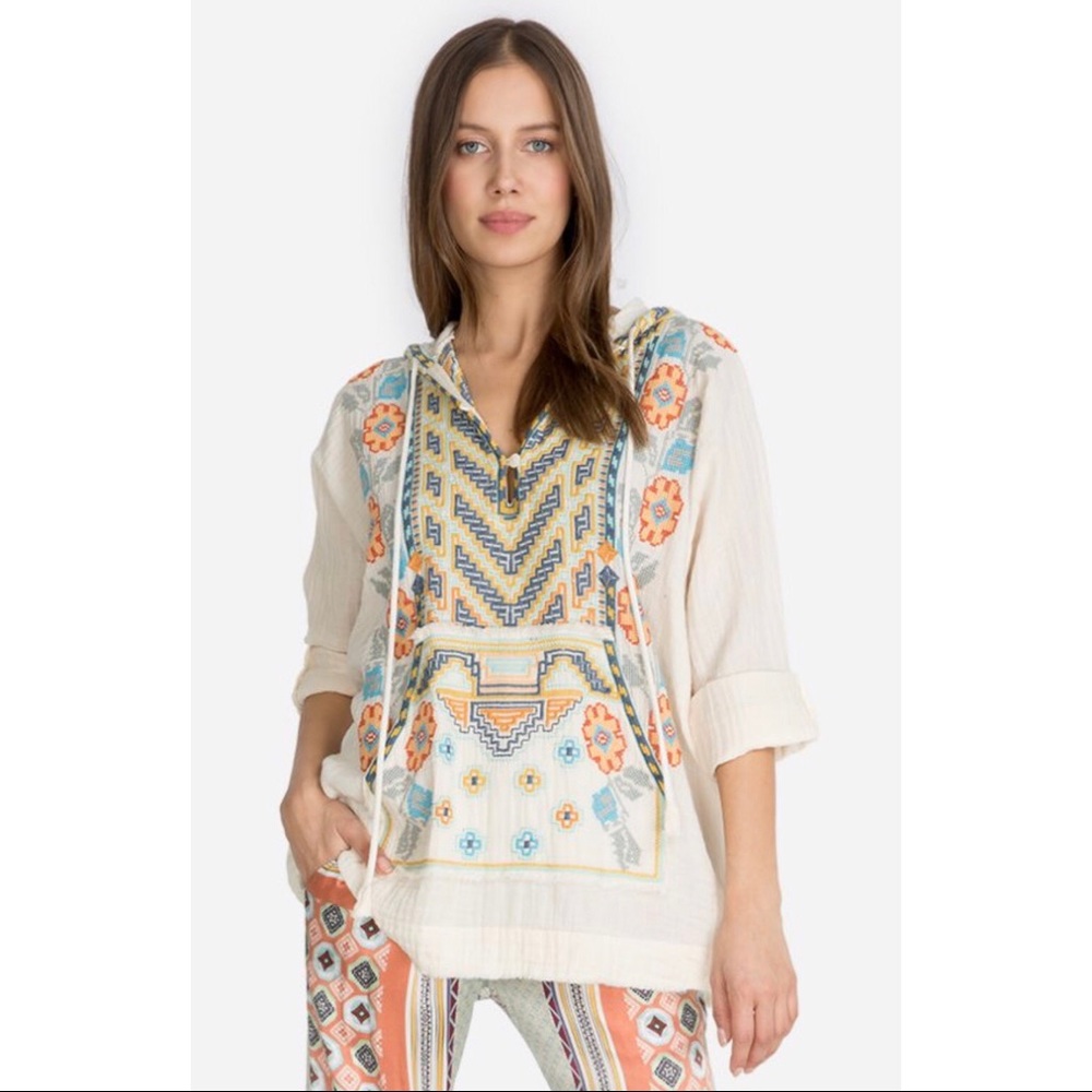 Johnny Was Cabo Gauze Boho Embroidery Beach Hoodie